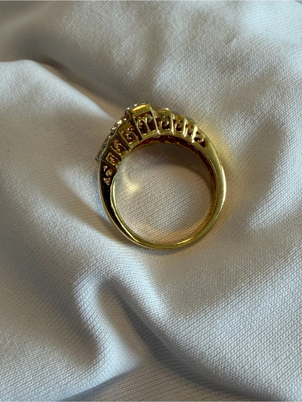 Vintage Sterling/Gold Ring multi color emerald cut gemstones with diamond accent - Picture 3 of 4